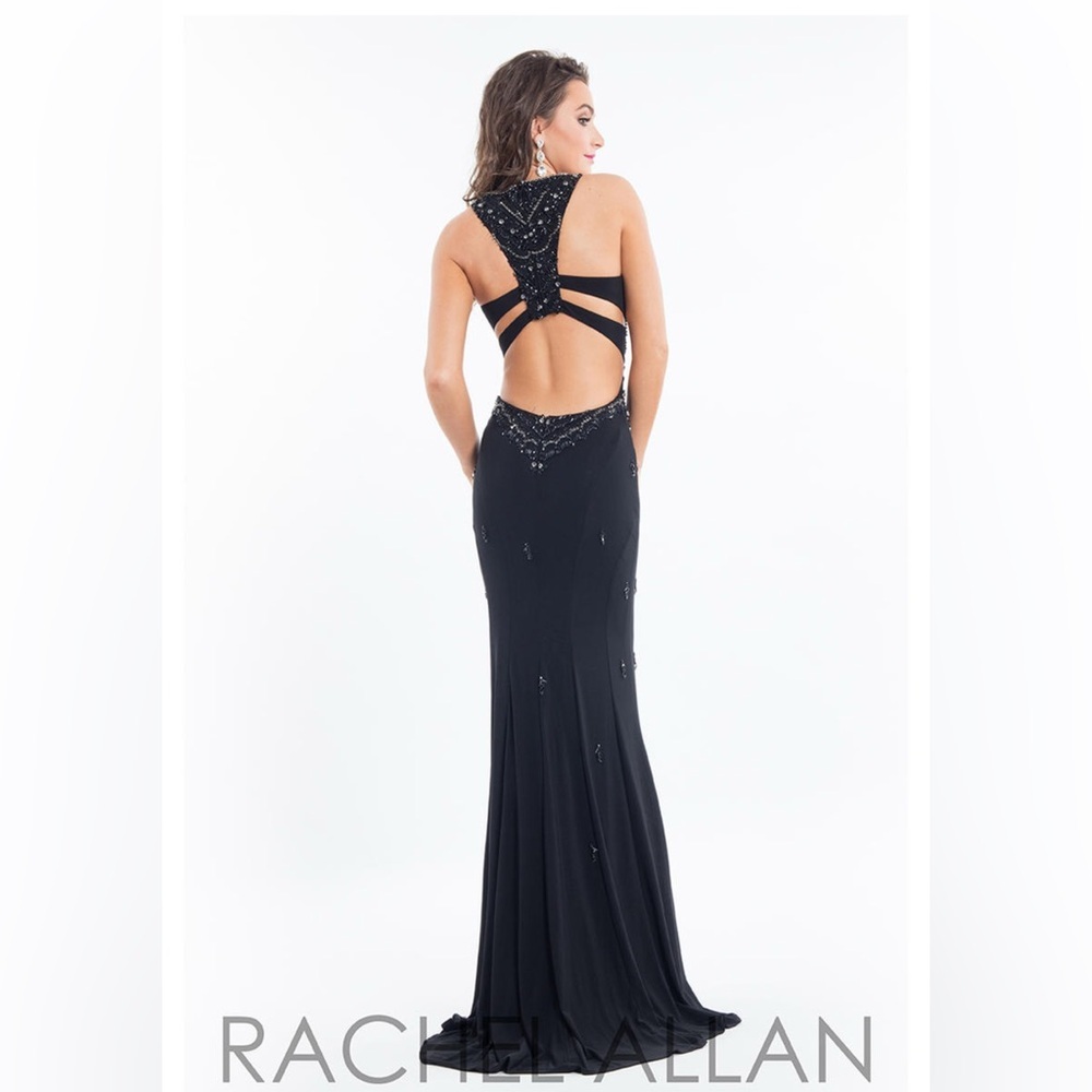 Rachel Allan Black Beaded Prom Dress - Picture 2 of 10